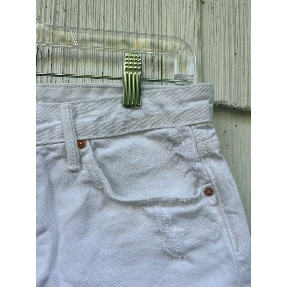 GRLFRND Jourdan‎ Tomboy White Distressed Denim Shorts 26